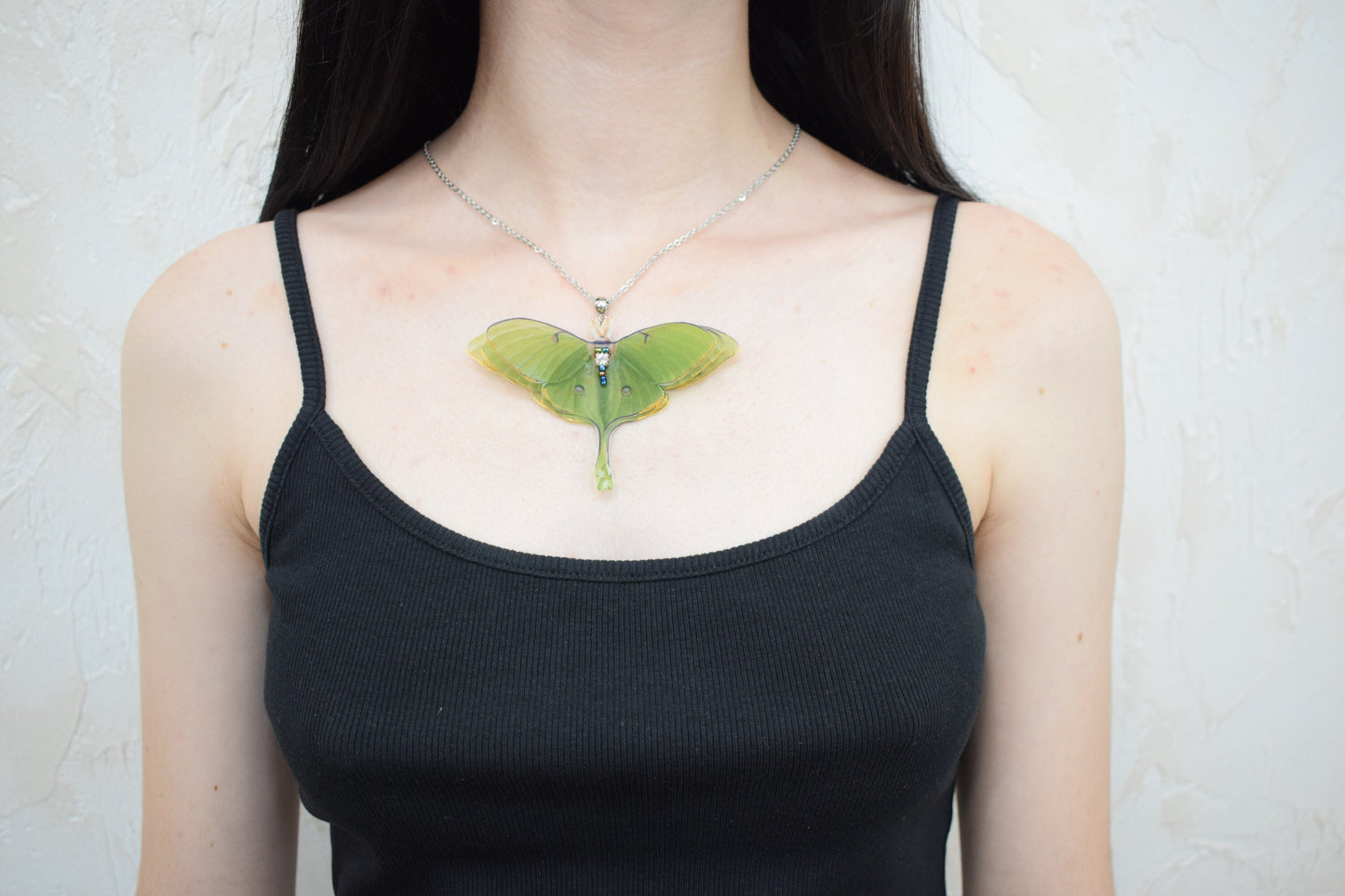 Silk luna moth pendant necklace