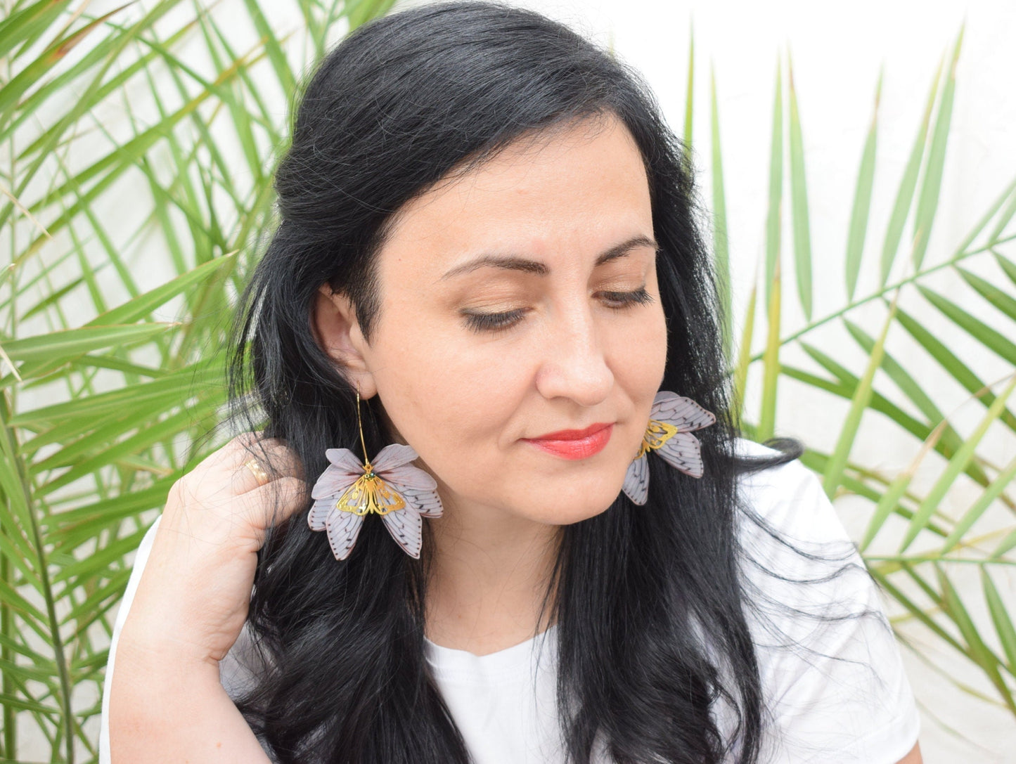 Silk cicada moving wings drop earrings