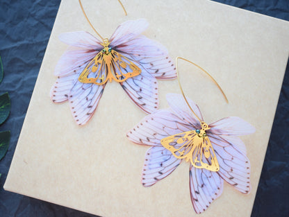 Silk cicada moving wings drop earrings