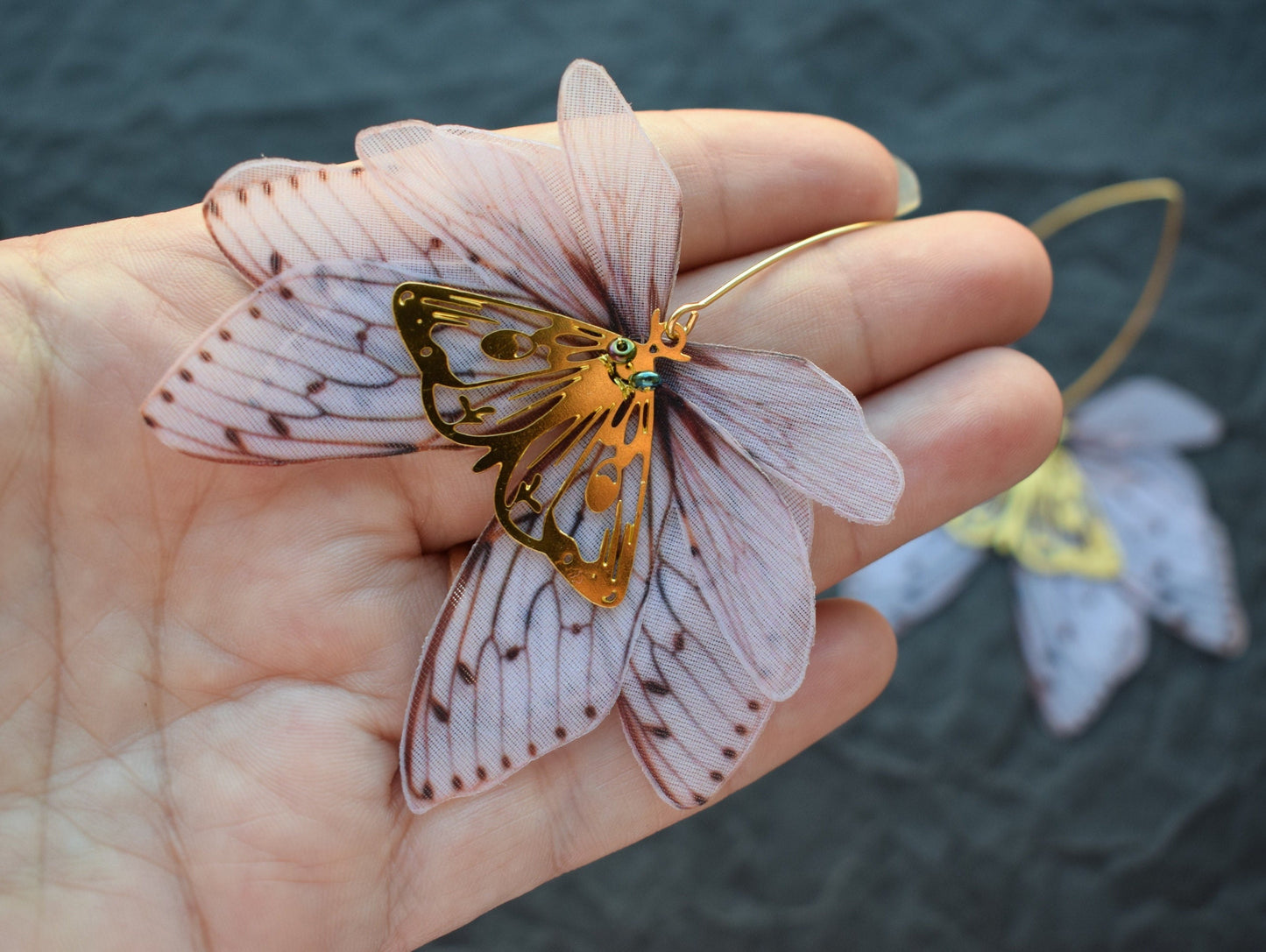 Silk cicada moving wings drop earrings