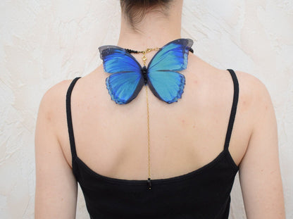 Backdrop Choker with Blue Butterfly Pendant