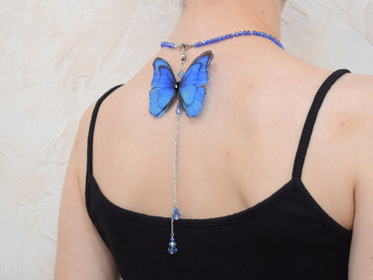 Silk backdrop necklace butterfly moving wings