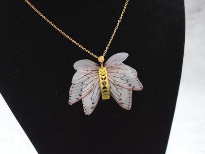 Silk cicada wings pendant necklace