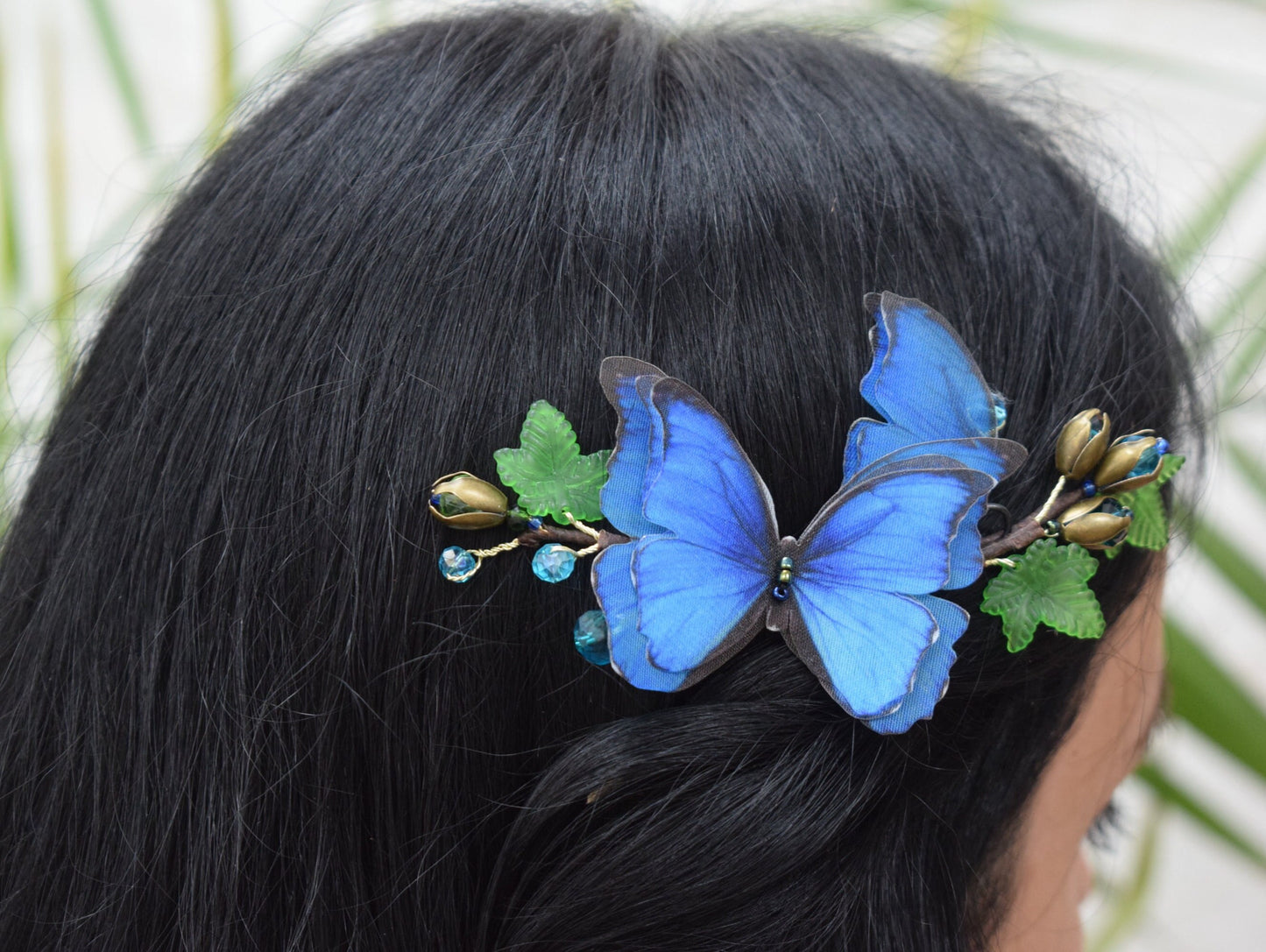 Morpho Blue Silk Butterfly Hair Comb