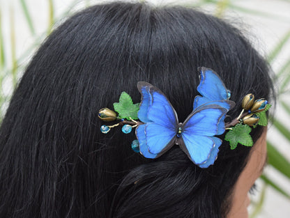 Morpho Blue Silk Butterfly Hair Comb