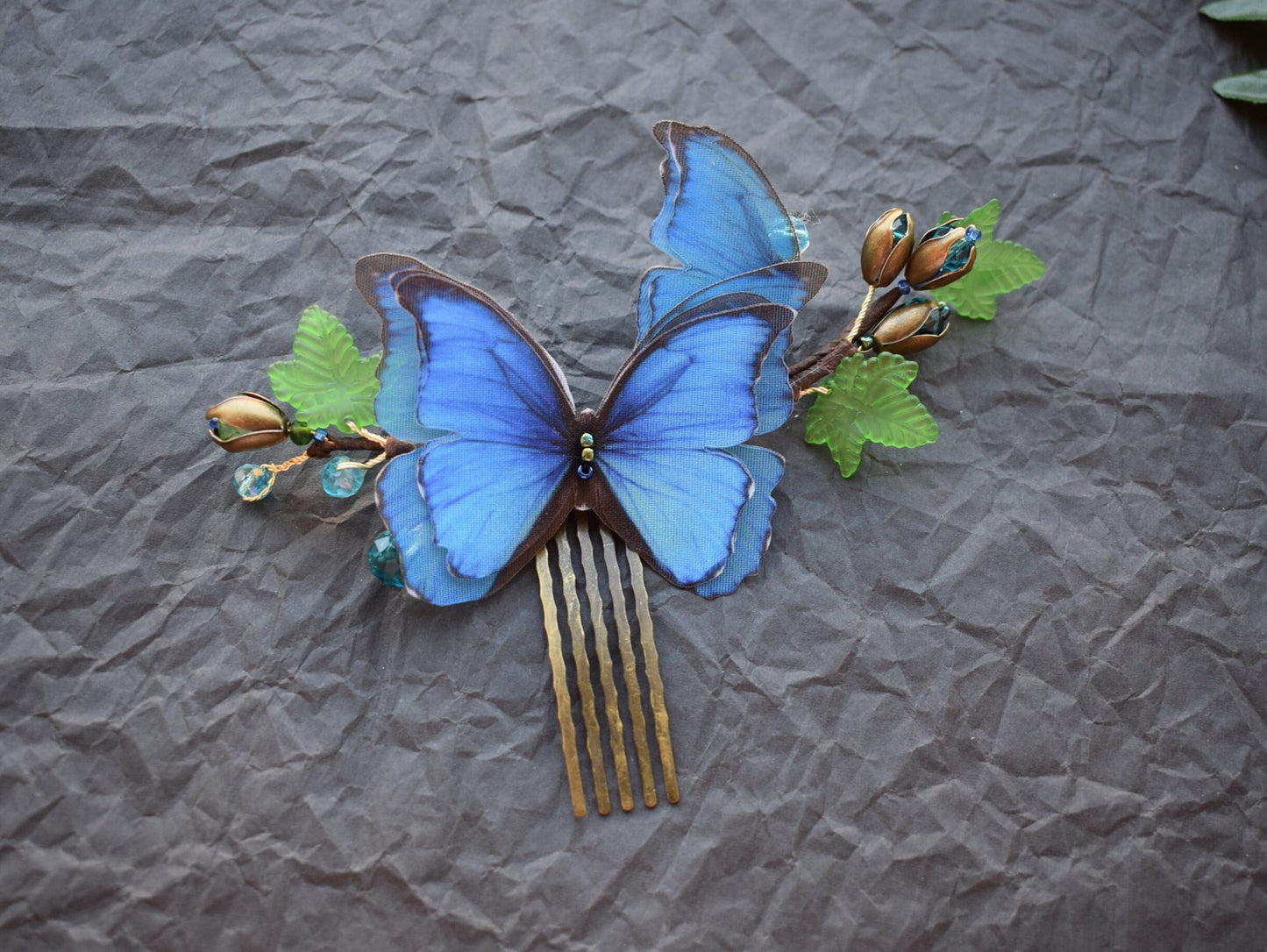 Morpho Blue Silk Butterfly Hair Comb