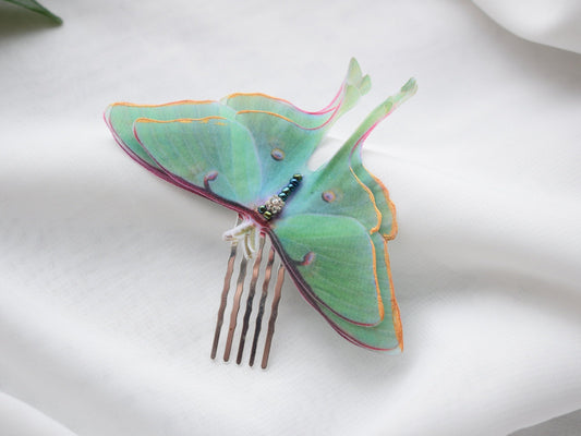 Silk luna moth hair comb