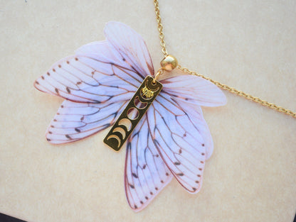 Silk cicada wings pendant necklace