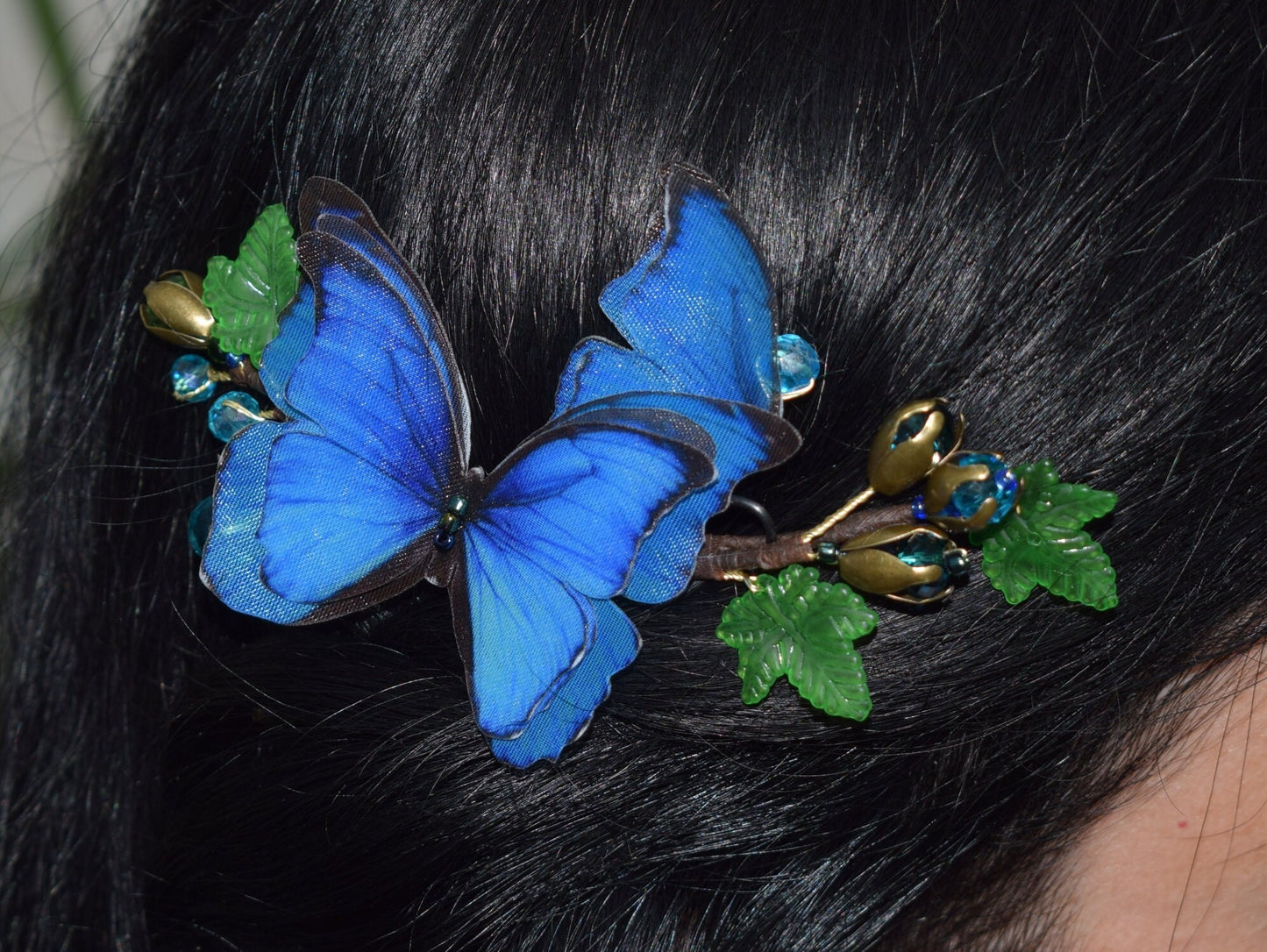 Morpho Blue Silk Butterfly Hair Comb