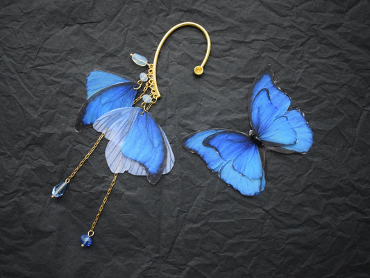 Blue Butterfly Wings Ear Cuff No Piercing & Hair Clip Set