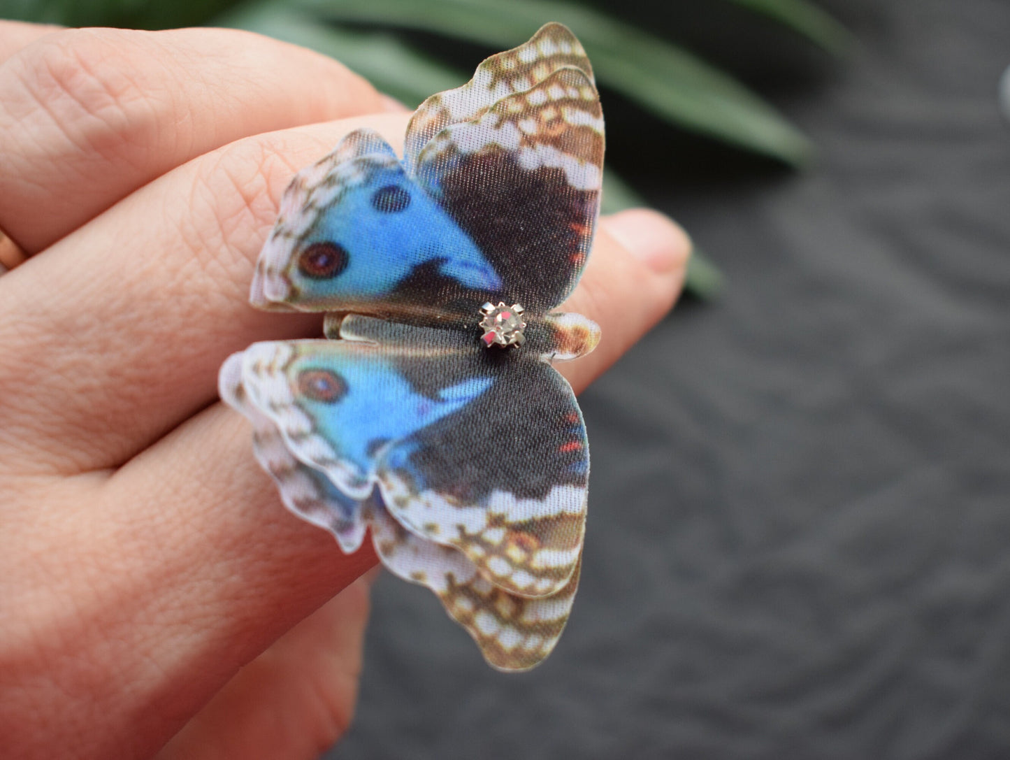 Junonia orithya silk butterfly ring adjustable size