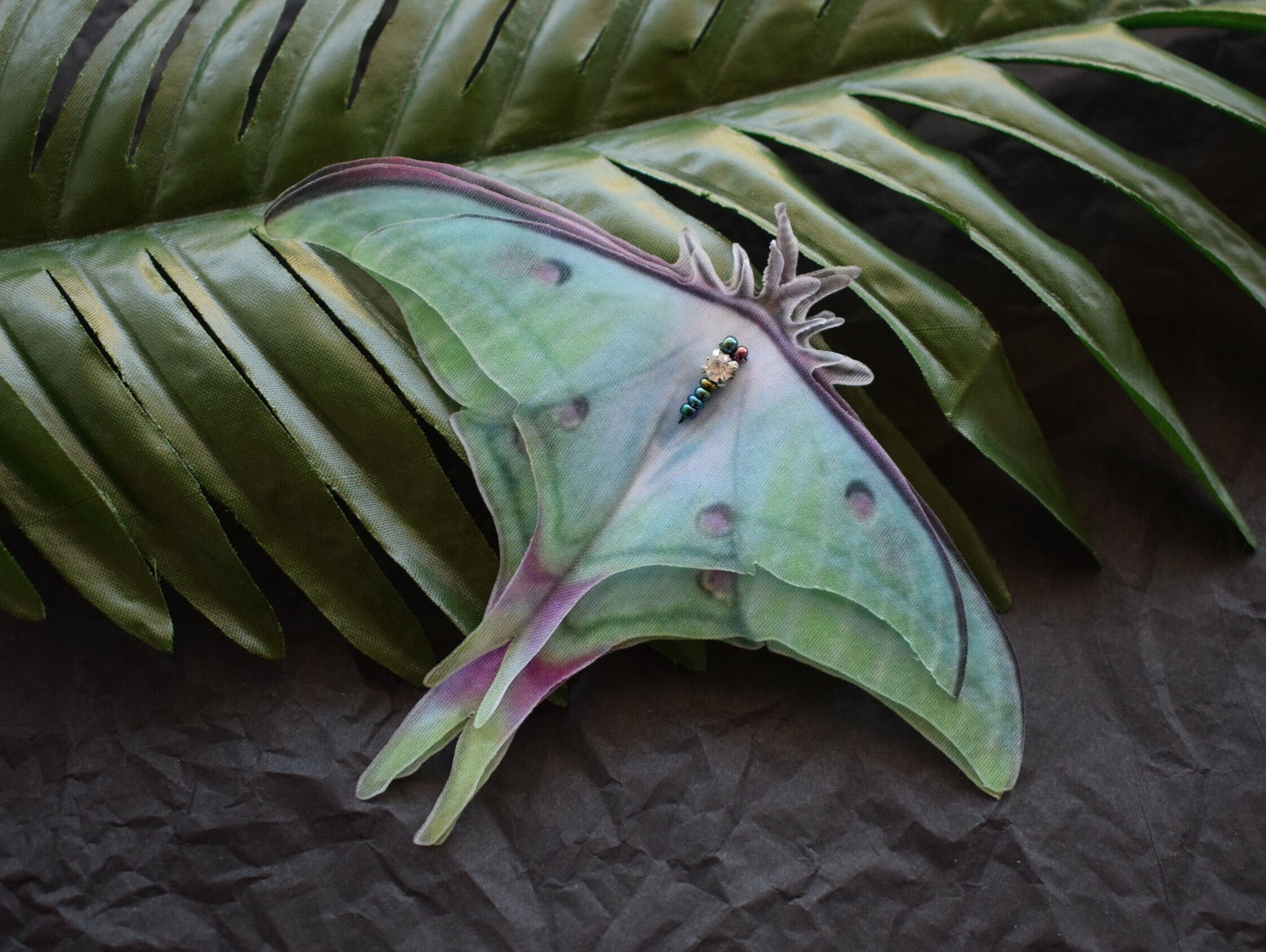 Tender silk luna moth hair clips with 3d moving wings