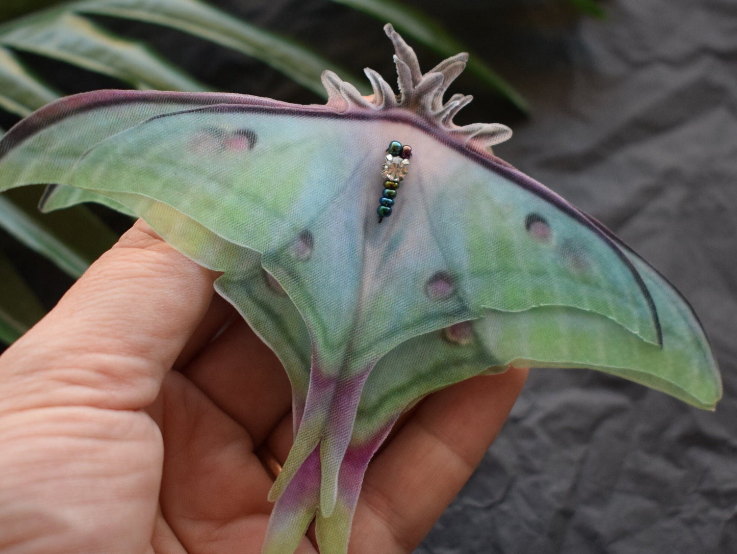 Tender silk luna moth hair clips with 3d moving wings