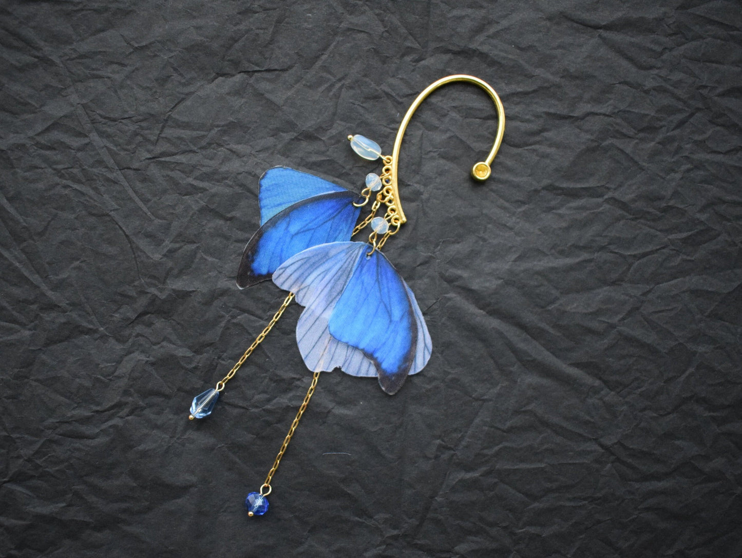 Blue Butterfly Wings Ear Cuff No Piercing & Hair Clip Set