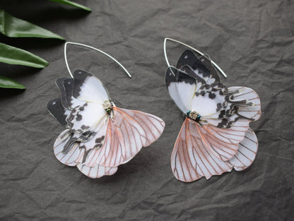 Silk blue butterflies drop earrings layering wings