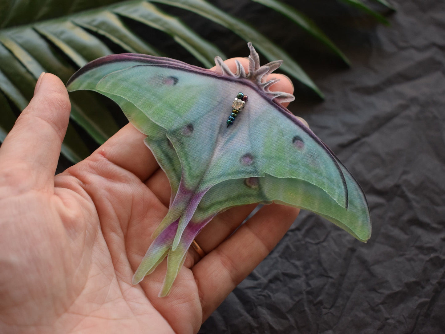 Tender silk luna moth hair clips with 3d moving wings