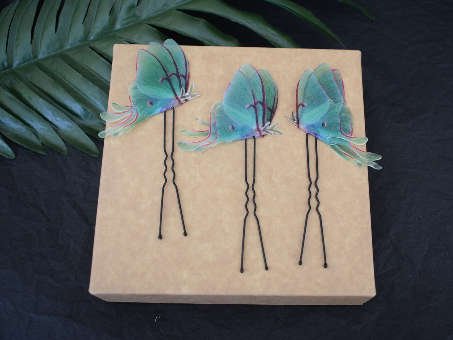 Silk luna moth wings hair pins set of 3/5/7 pcs