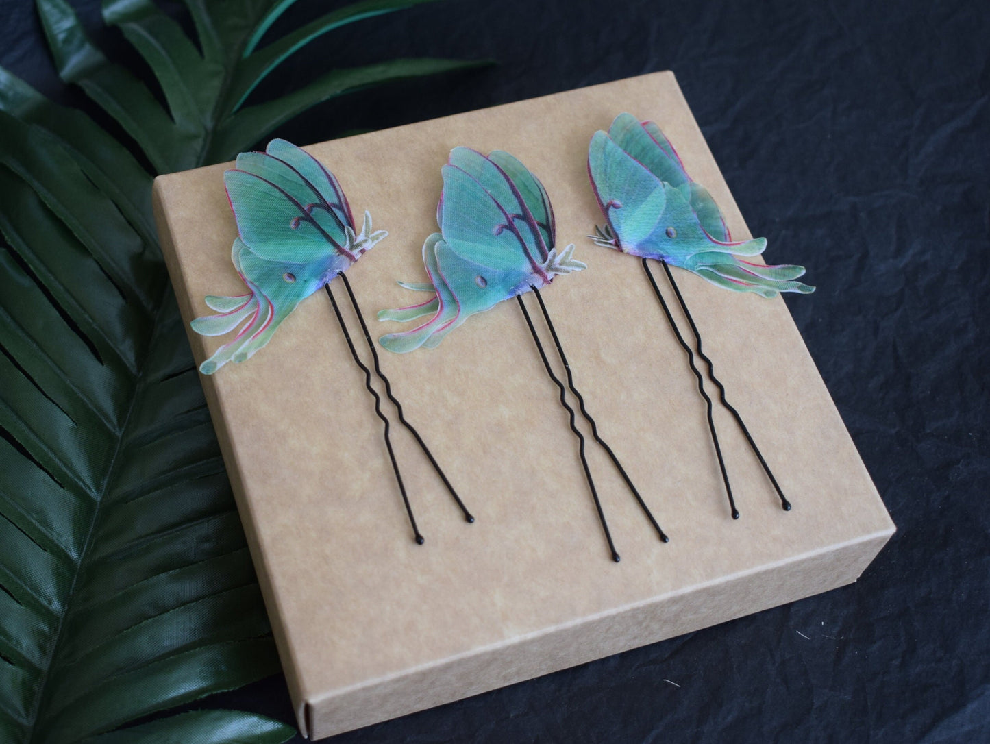 Silk luna moth wings hair pins set of 3/5/7 pcs