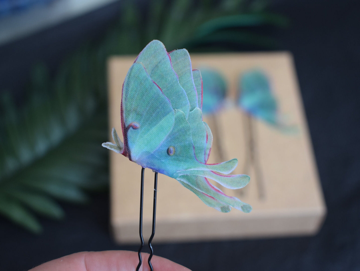 Silk luna moth wings hair pins set of 3/5/7 pcs