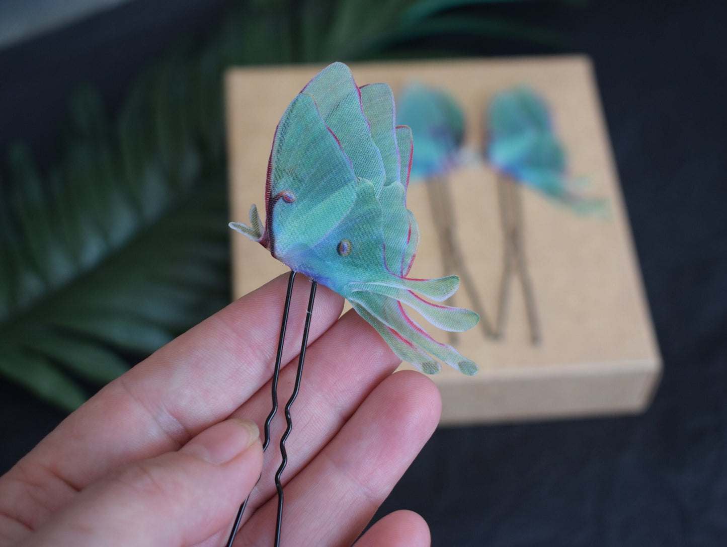 Silk luna moth wings hair pins set of 3/5/7 pcs