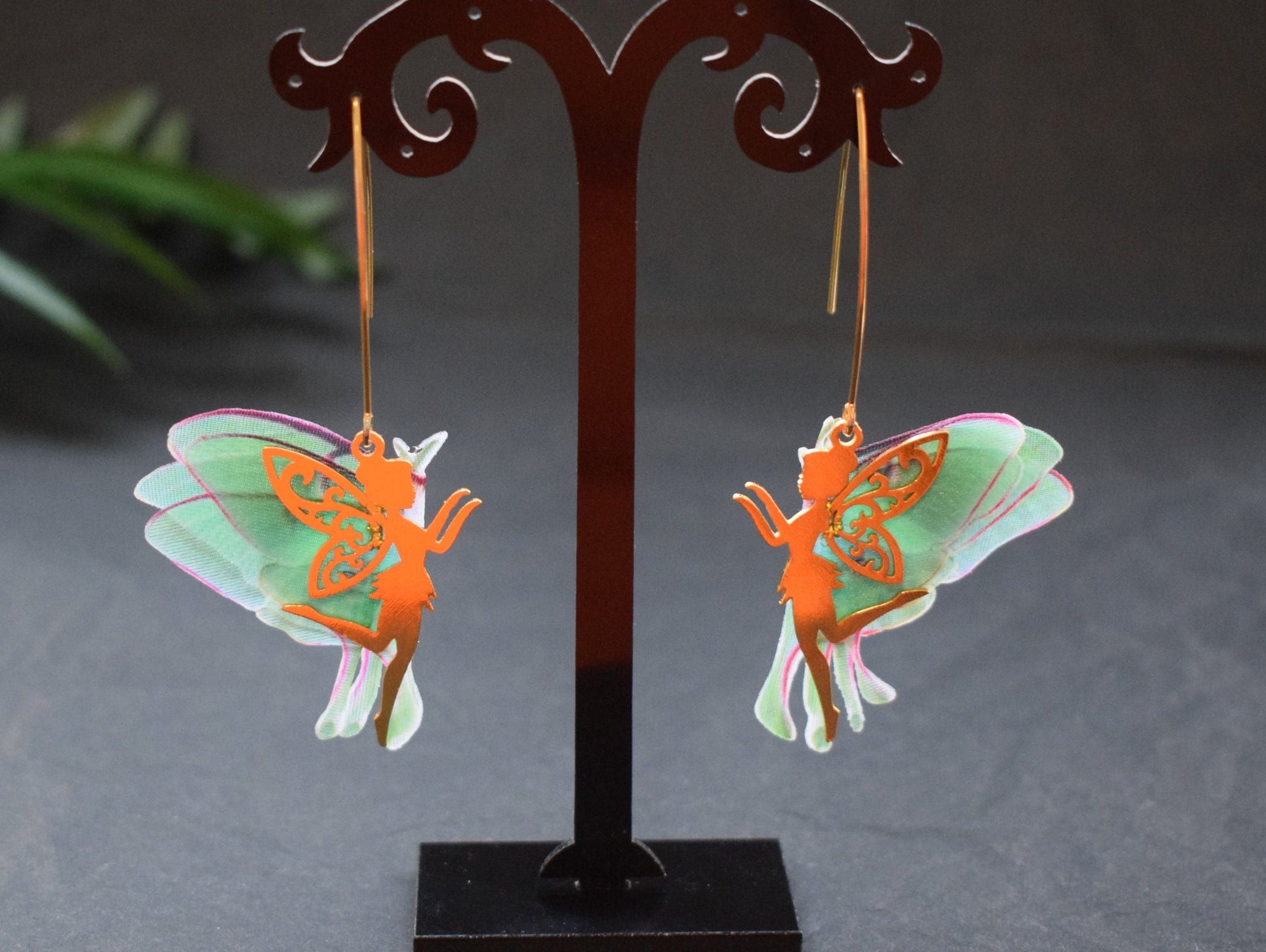 Drop earrings luna moth and fairy wings