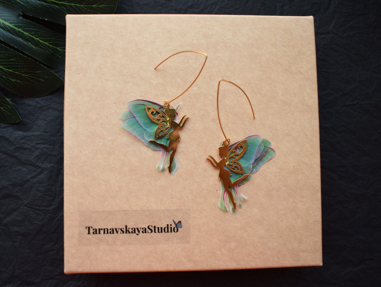 Drop earrings luna moth and fairy wings