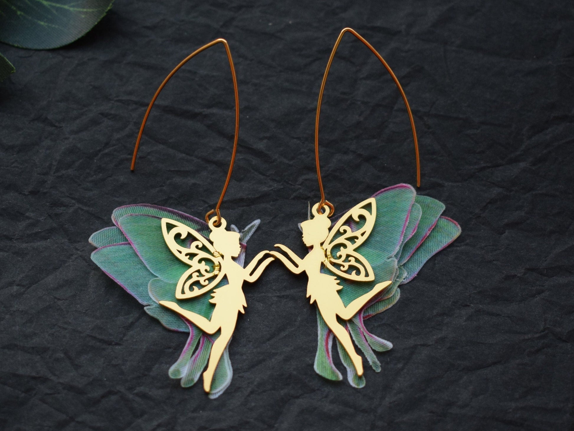 Drop earrings luna moth and fairy wings