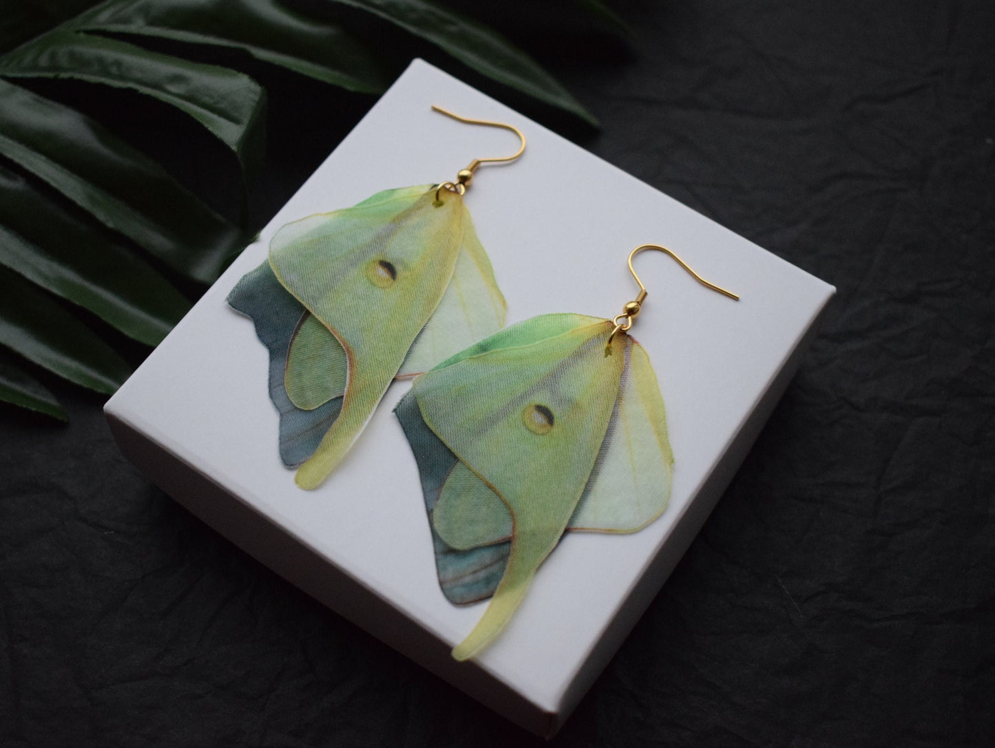 Silk butterflies wings dangle drop earrings