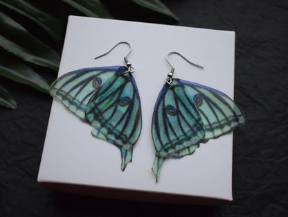 Silk butterflies wings dangle drop earrings