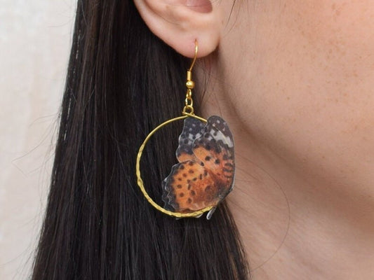 Silk leopard butterflies hoop earrings