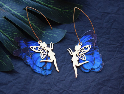 Little woodland fairy blue butterflies wings drop earrings