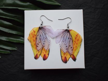 Silk butterflies wings dangle drop earrings