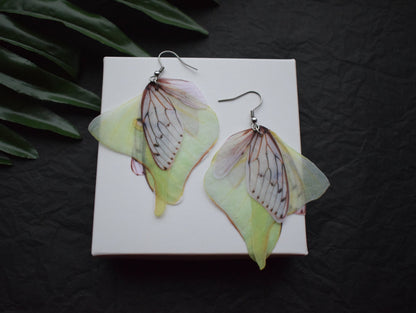 Silk butterflies wings dangle drop earrings