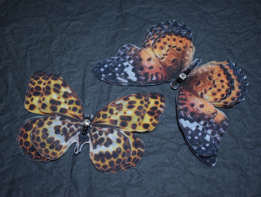 Leopard butterfly silk hair clips moving wings