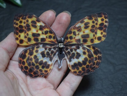 Leopard butterfly silk hair clips moving wings