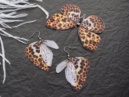 Butterfly wings earrings and silk hair clip set