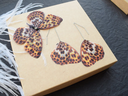 Butterfly wings earrings and silk hair clip set