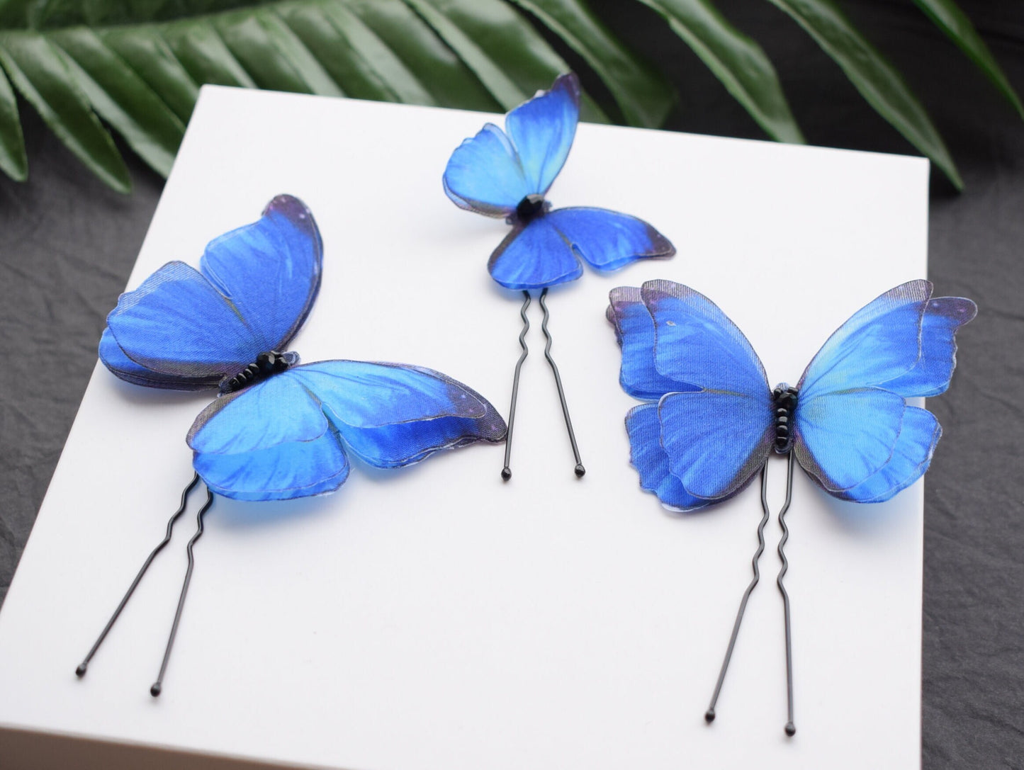 Cobalt blue butterfly hair pins something blue for bride