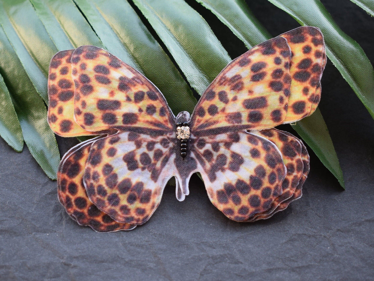 Leopard butterfly silk hair clips moving wings