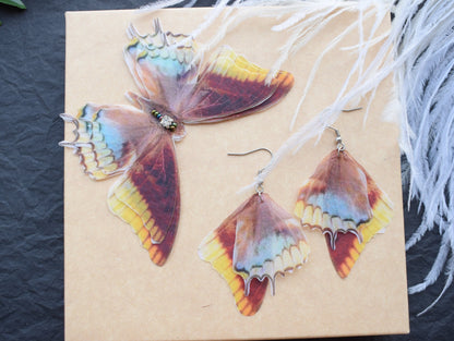 Butterfly wings earrings and silk hair clip set