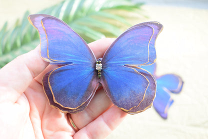 Silk butterfly bright purple hair clips or brooch