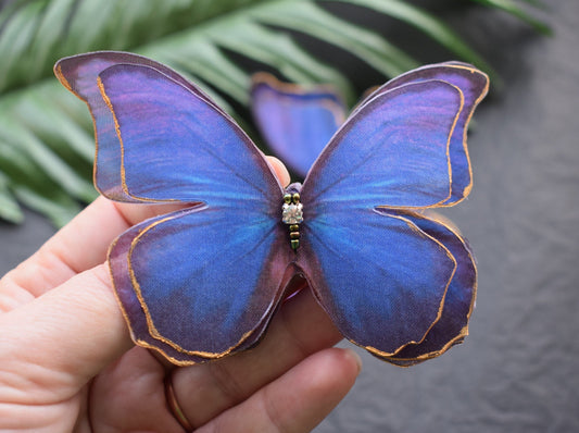 Silk butterfly bright purple hair clips or brooch