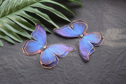 Silk butterfly bright purple hair clips or brooch