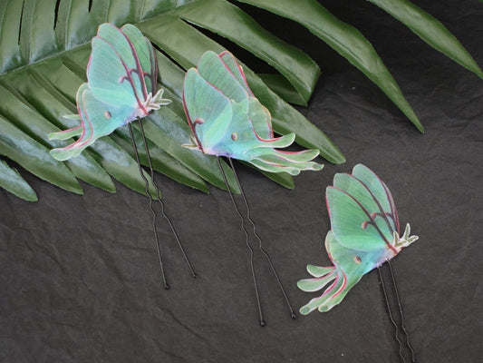 Silk luna moth wings hair pins set of 3/5/7 pcs