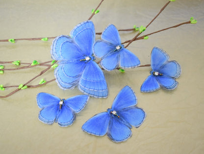 Silk blue butterfly hair clips or brooch