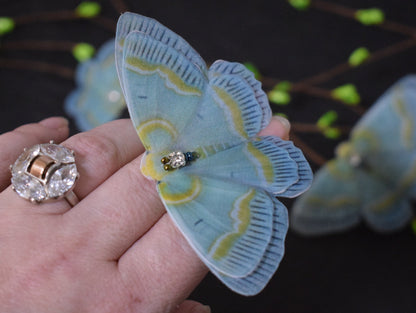 Silk Geometrid Moth dusty green butterfly hair clips or brooch