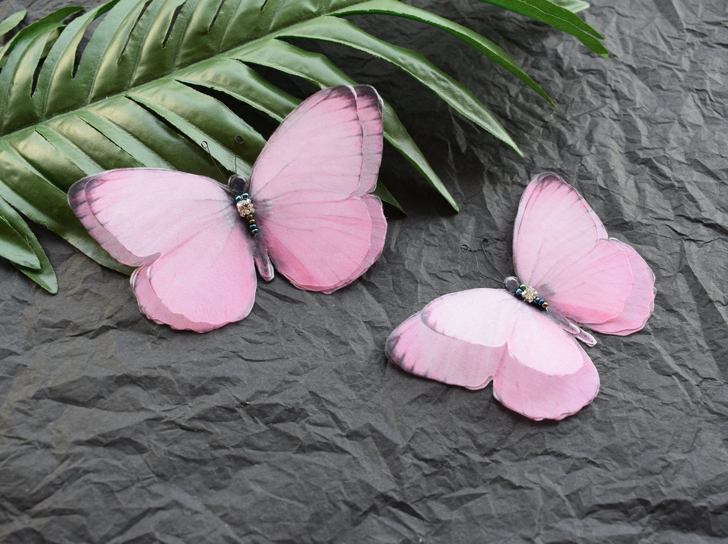 Pink silk butterfly hair clips pins or brooch 3d layered wings hair accessories for girl and woman