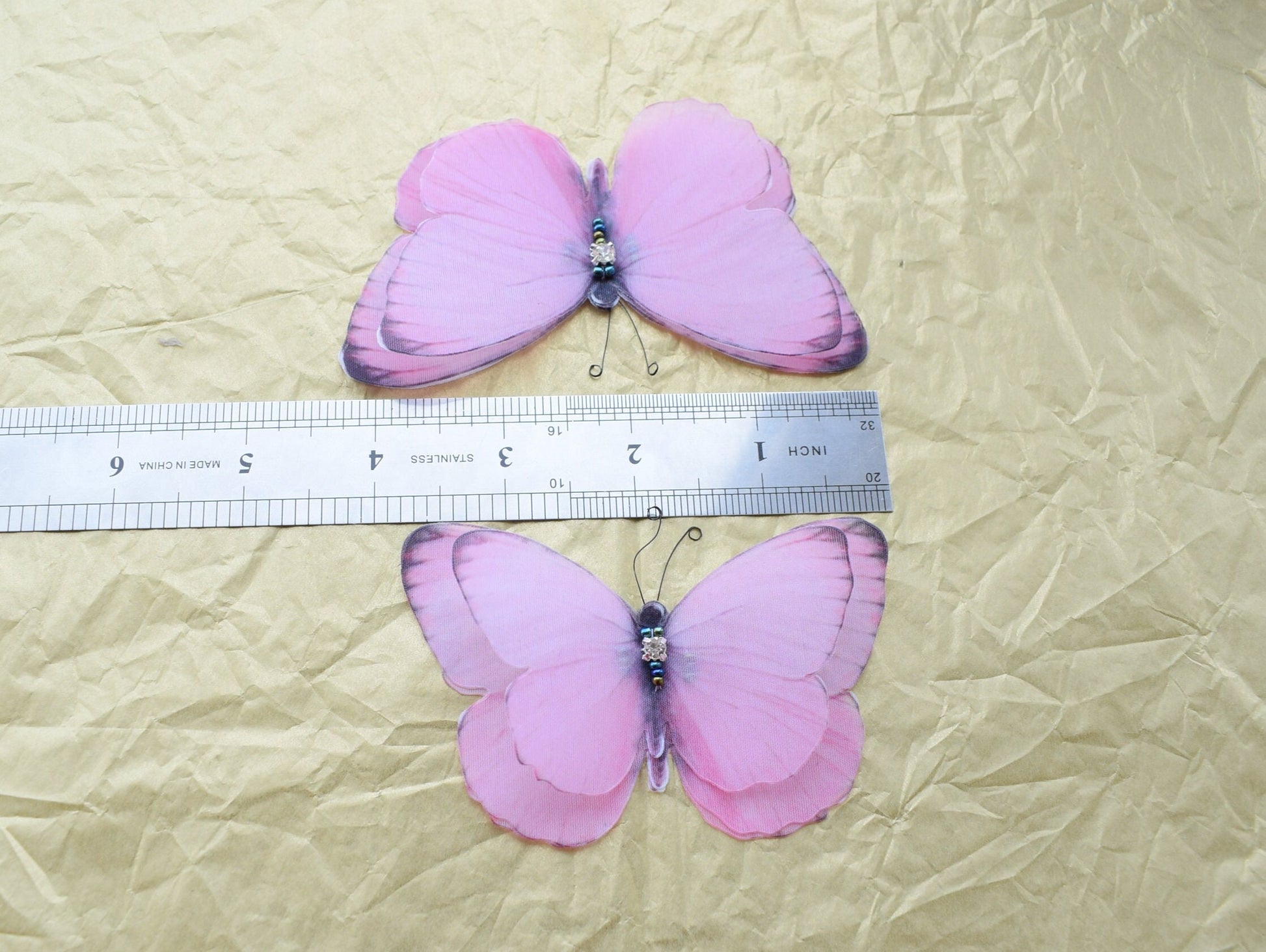 Pink silk butterfly hair clips pins or brooch 3d layered wings hair accessories for girl and woman