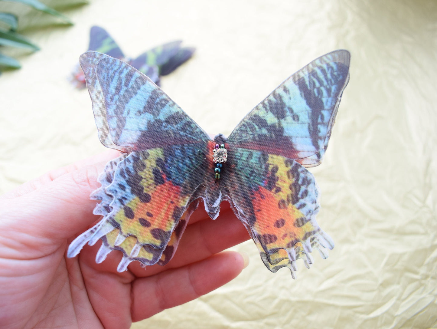 Silk Madagascar Sunset Moth hair clips or brooch