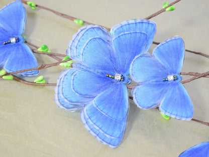 Silk blue butterfly hair clips or brooch